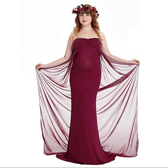 Maternity shoot baby shower Maroon chiffon dress - Picture 5 of 8